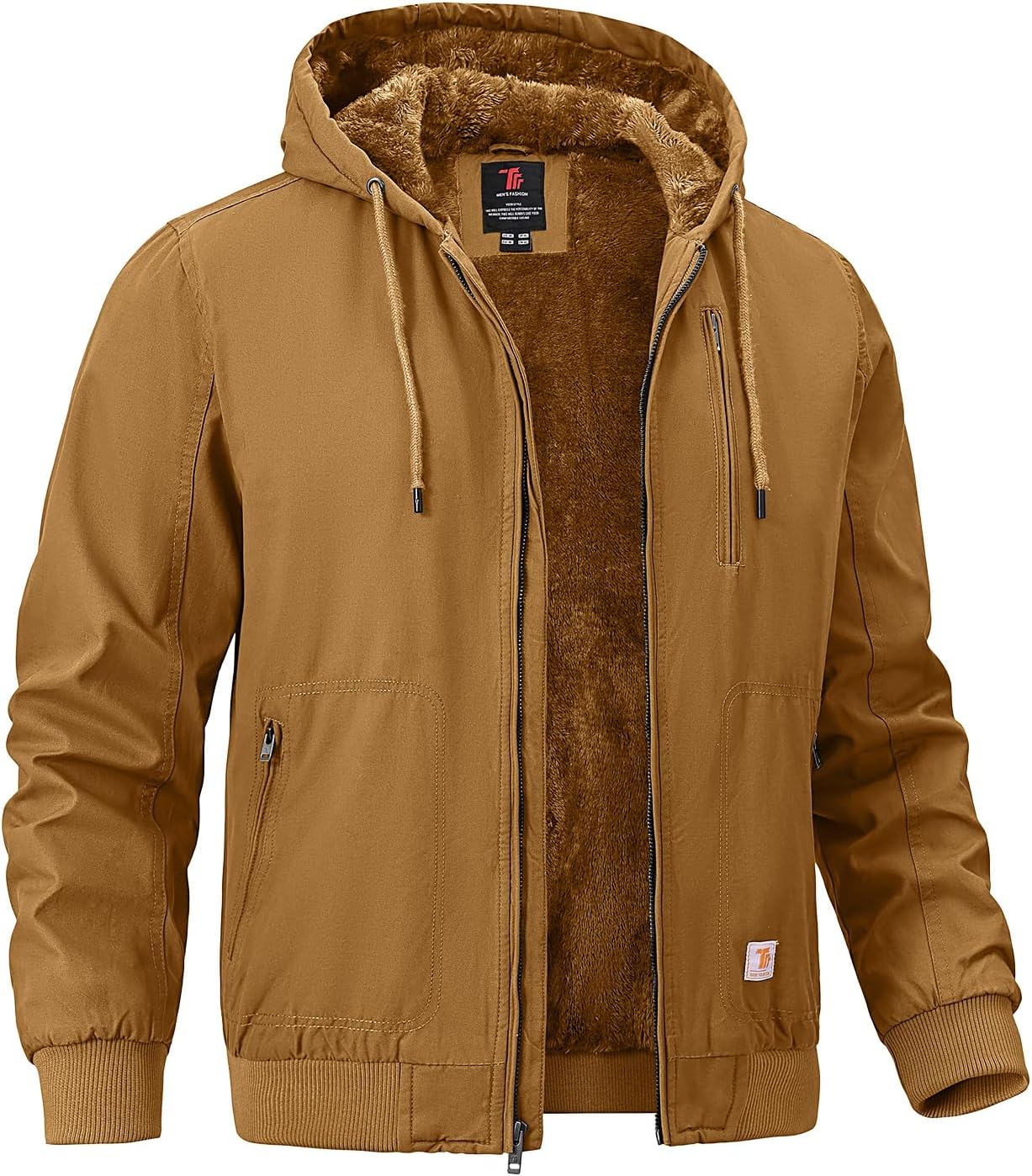 TBMPOY Men's Winter Jackets Hooded Work Cotton Fleece Lined Duck Coats Flannel Active Workwear Coat
