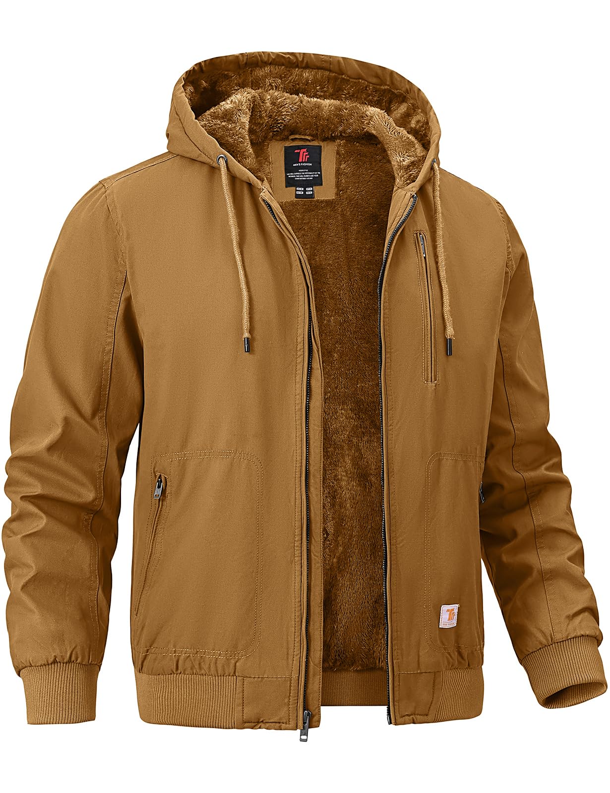 Men's Winter Jackets Hooded Work Cotton Fleece Lined Duck Coats Flannel Active Workwear Coat