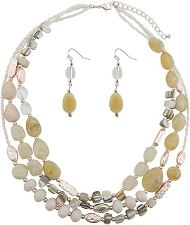 Coiris 3 Multi Layer Shell Glass Beaded Fashion Necklace for Women 21"
