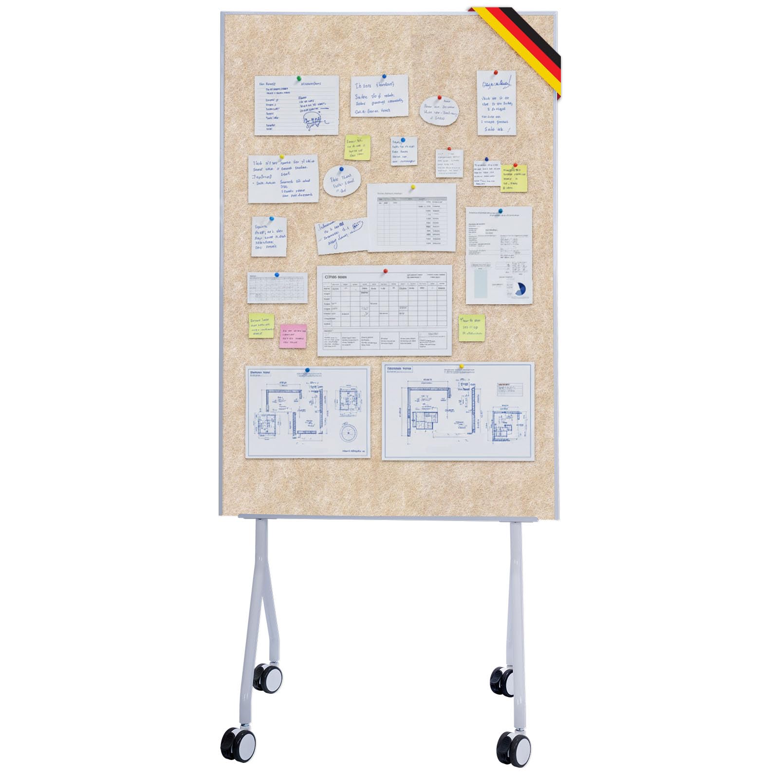 Tableau de présentation Mobile Giant - Tableau Feutre Double Face 80 x 120 cm avec roulettes verrouillables et Rangement - Disponible en Plusieurs Couleurs, 80 x 168,4 cm (H) (Beige)