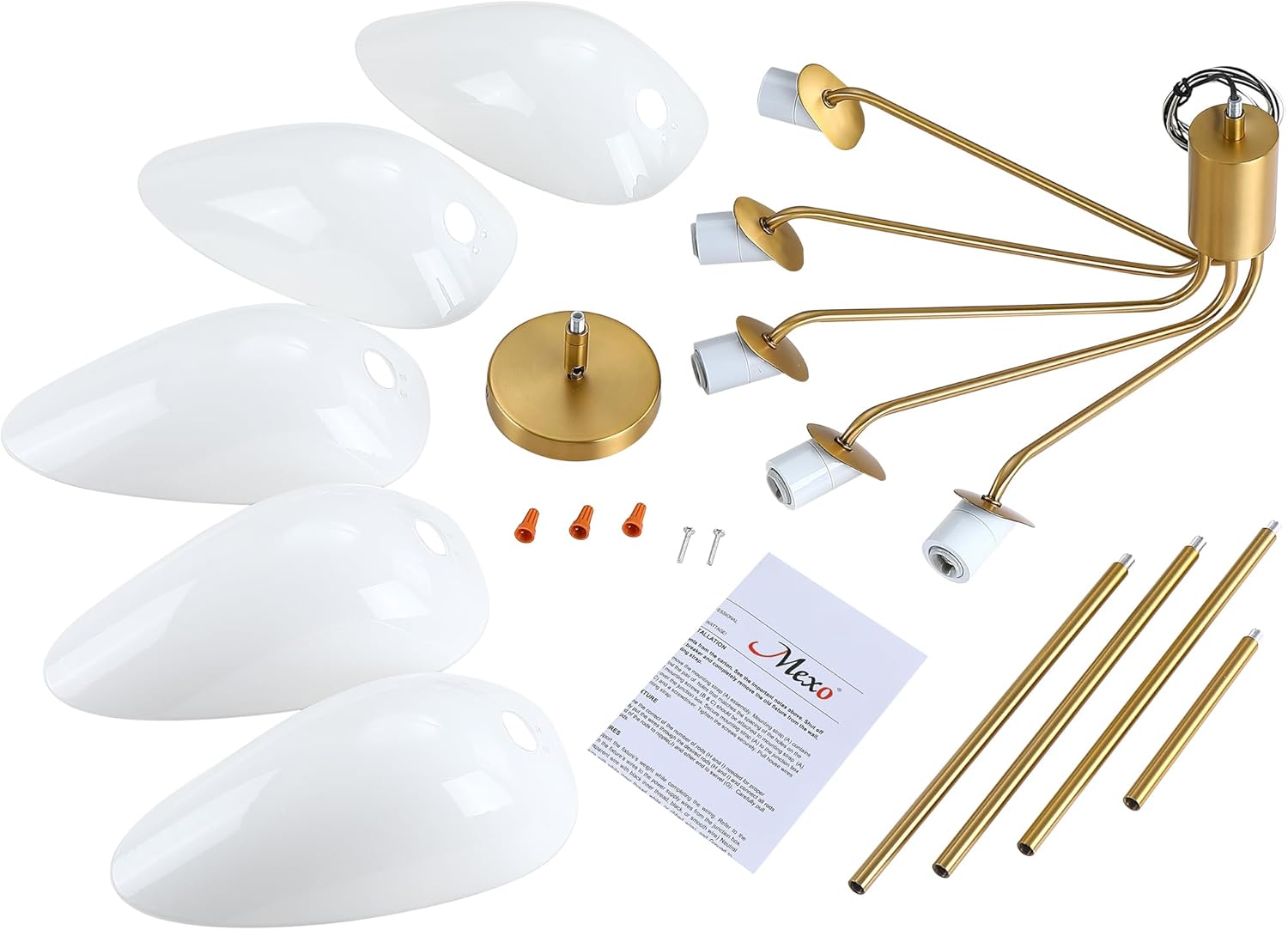 MEXO Modern Glass Chandeliers, Sputnik Chandelier Gold Pendant Lighting Fixture Glass Shade Ceiling Light for Dining Room Kitchen Island