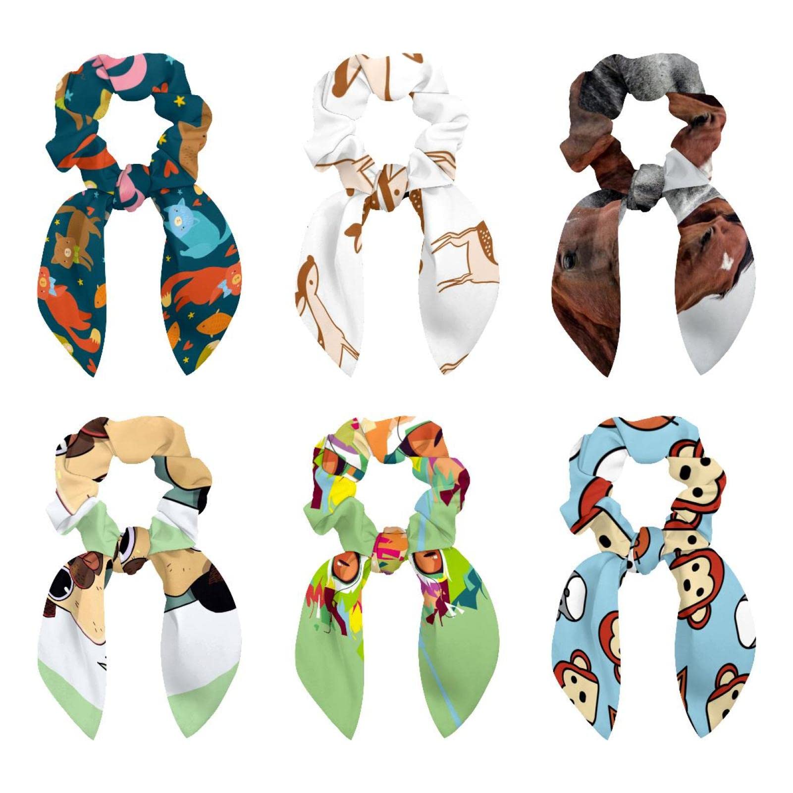 Chouchous pour queue de cheval femme lot de 6 accessoires cheveux avec nœud papillon marron
