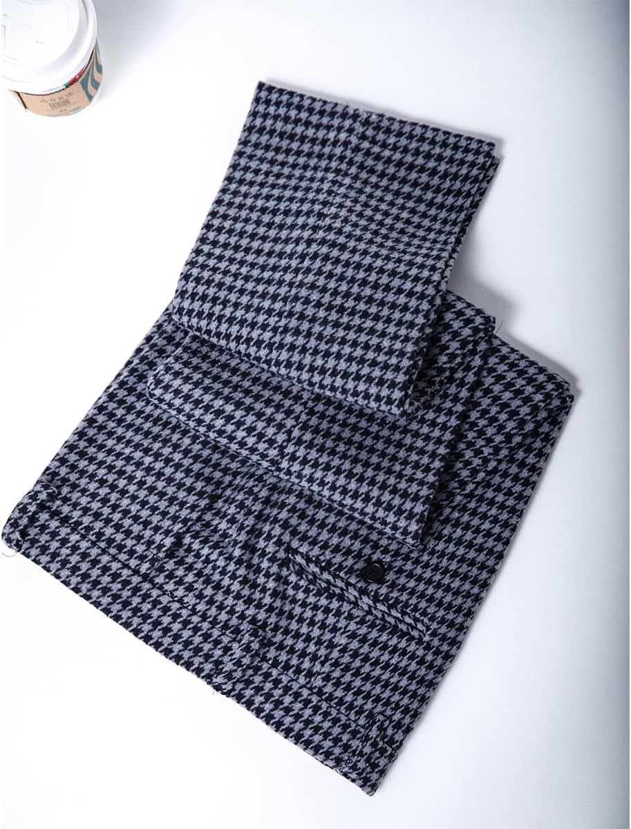 Black Tweed Plaid Trousers Men Casual Pants Wool Formal Suit Pants Men - Image 3