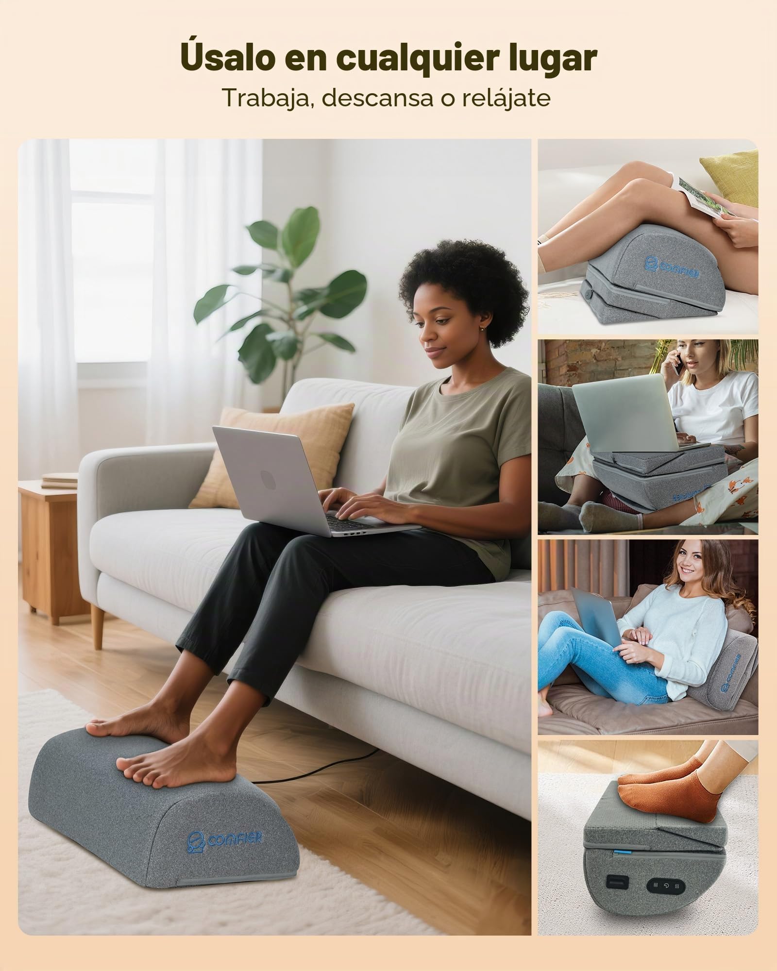 COMFIER Escritorio con Reposapiés con Calefacción y Vibración, Masajeador de Pies Ajustable en 3 Alturas, Función Ergonómica de Calor y Masaje para Oficina, Silla Gaming y Oficina en Casa
