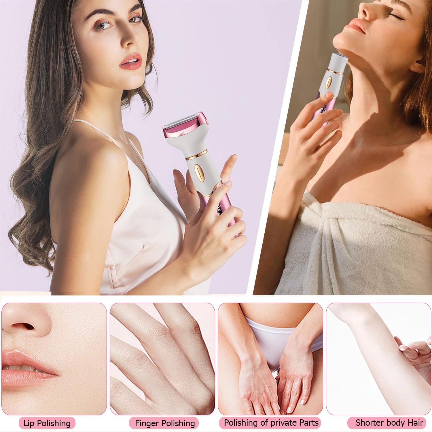 Electric Razors for Women, 4 in 1 Electric Shaver for Women, Wet & Dry Ipx7 Waterproof Bikini Trimmer and Facial Hair Remover, Painless Ladies Body Razors for Nose Eyebrow Arms Armpit Legs Pubic Area - Image 6