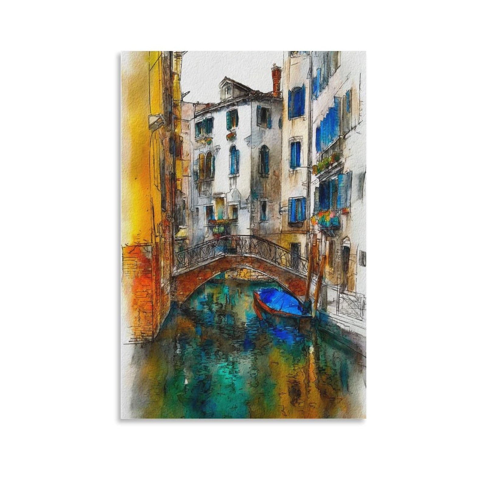 Cnaheiz Unframe-Style Venice Italy 20X30inch(50X75cm) Vintage Travel Poster Watercolor Canvas Art