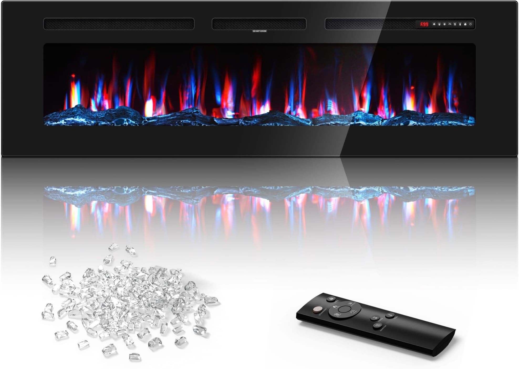 Manastin 60 inch Electric Fireplace in-Wall Recessed and Wall Mounted with Remote Control, 1500/750W Fireplace Heater (60-99°F Thermostat) with 12 Adjustable Color, Timer, Log and Crystal