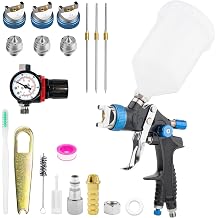 HVLP Paint Spray Gun, Air Gravity Feed System with 3 Nozzles 1.4/1.7/2.5mm & Regulator for Efficient, Automotive Paint Gun for Car, House Painting, Furniture, Wall, Shed, Fence Painting
