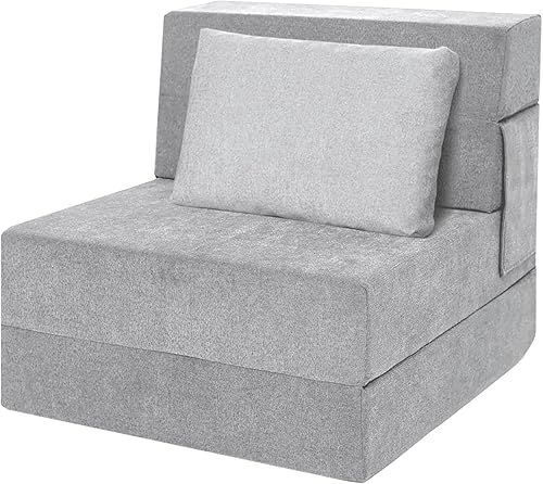 Colchón plegable para sofá cama, sofá cama plegable, colchón de piso con almohada para sala de estar, oficina en casa (gris claro, individual)