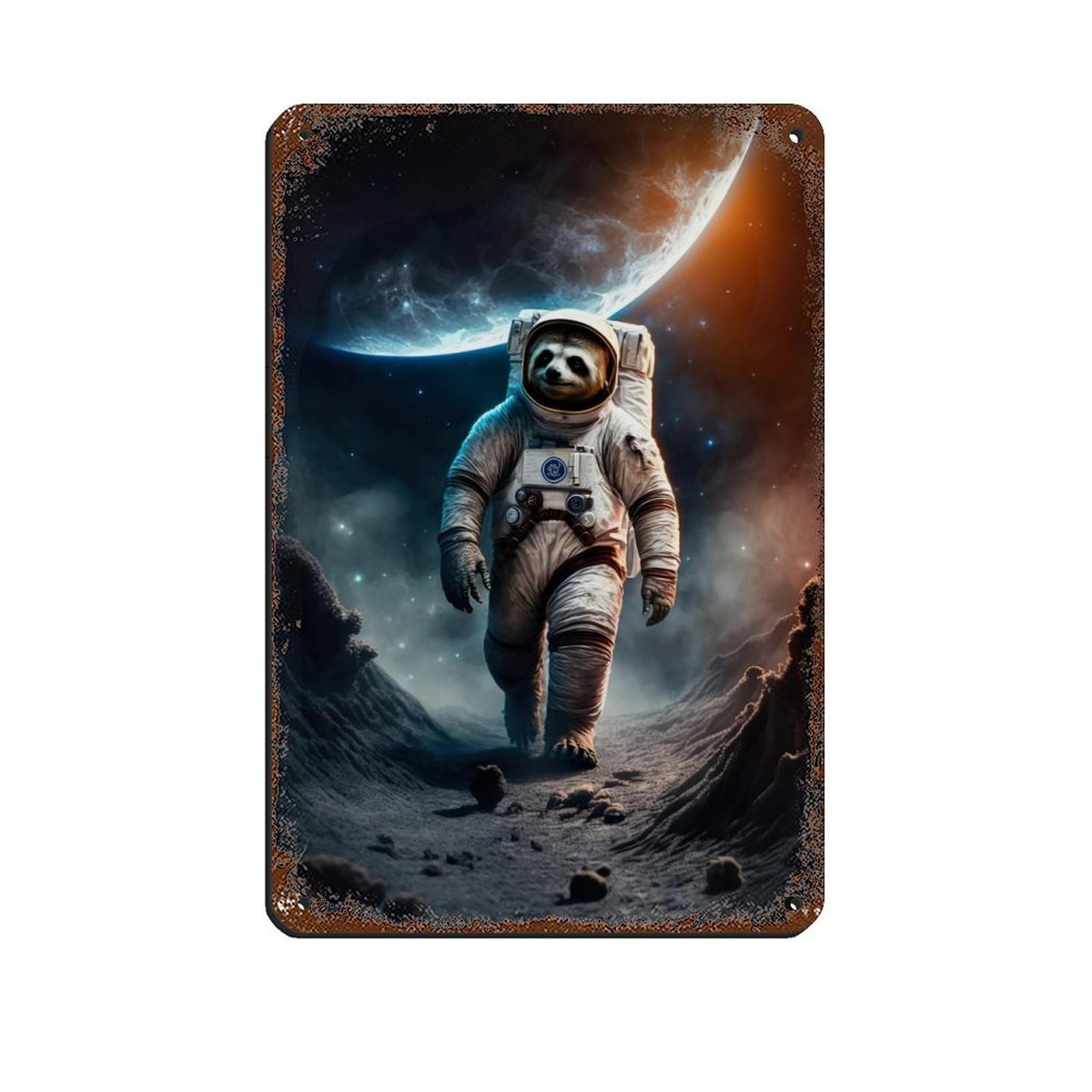 Astronaut Sloth, Futuristic Animal Tin Sign Vintage Metal Pub Club Cafe Bar Home Wall Art Decoration Poster Retro 8x12inch(20x30cm)