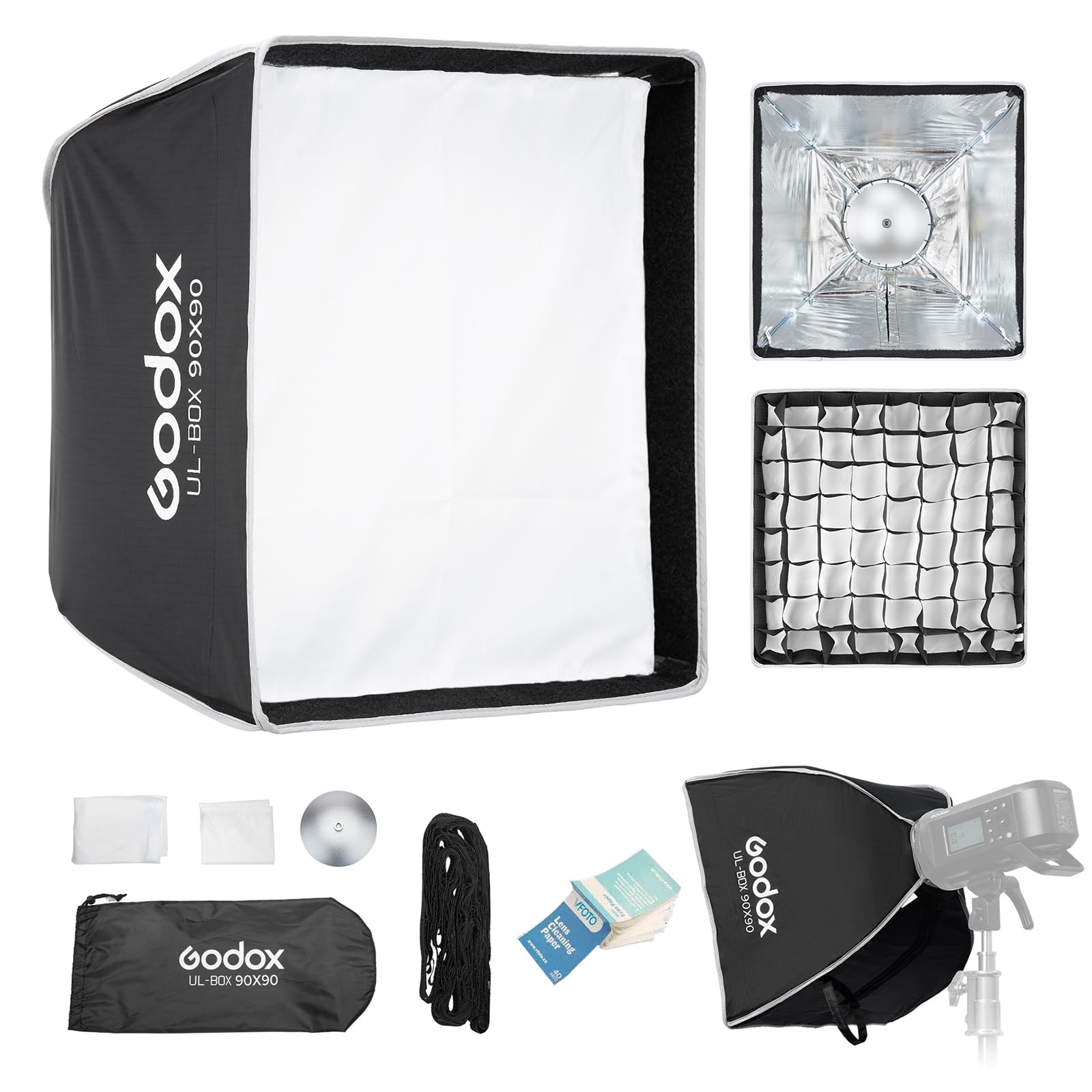 Godox UL-BOX-90 Rectangular Softbox 90x90cm Rápido Interruptor Softbox | Bowens Mount para MS200-V MS300-V SK400II-V DP400III-V DP600III-V SL60W SL60IID SL60IIBi SL100D SL100Bi y Otro Estudio Flash