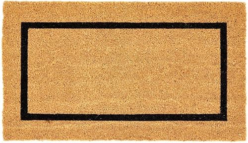 mDesign Felpudo rectangular de fibra de coco y goma con fibras naturales para uso en interiores o exteriores, diseño neutro, borde a rayas,