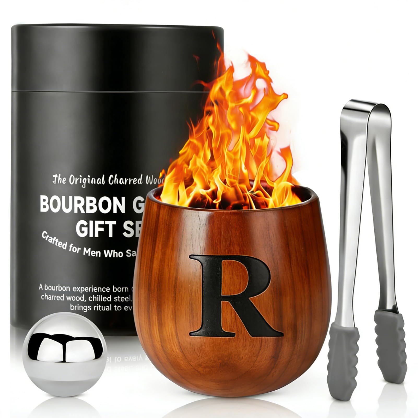 Set Bicchieri Da Whisky in Legno Carbonizzato, Bicchiere Borbone Personalizzato, Bicchiere Da Whisky Isolato, Regali Perfetti Per Uomini Marito, Papà, Amanti Del Whisky, Compleanno (R,300ml)