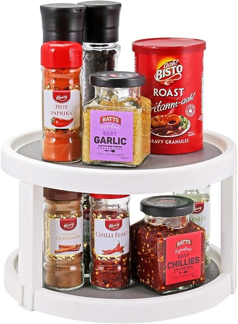 Taylor & Brown 2 Tier Lazy Susan Turntable Spinning Spice Rack 360° Holder Plastic Kitchen Cabinet Counter Top Shelf Pantry Storage Organiser Rotating Tray
