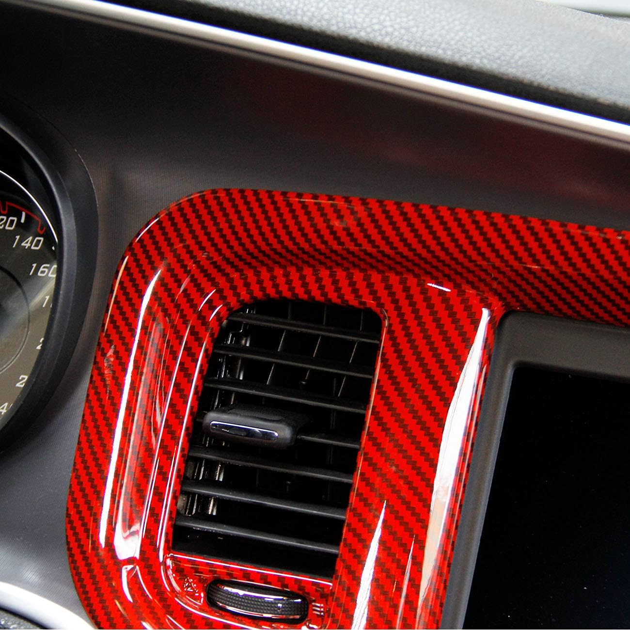 crosselec Carbon Fiber Dashboard DVD Navigation Screen Frame Cover Trim for Dodge Charger 2015+ (Red Carbon Fiber)