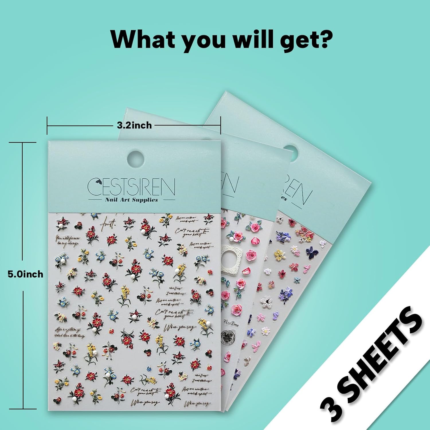 Rose Flower Nail Art Stickers Pearl Rhinestones Embossed Vintage Nail Decals for Nail Art Design Self-Adhesive Nail Accessories for Women Nail Art Supplies 3 Sheets - Image 7