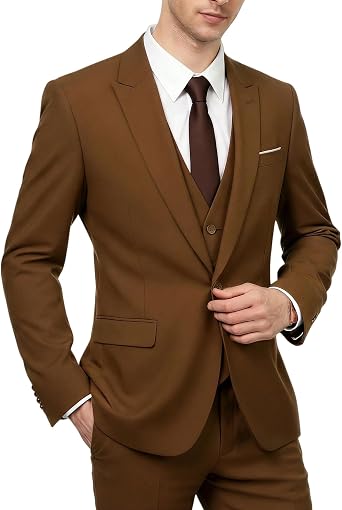 Cloudstyle Mens 3-Piece Suit Notched Lapel One Button Slim Fit Formal Jacket Vest Pants Set