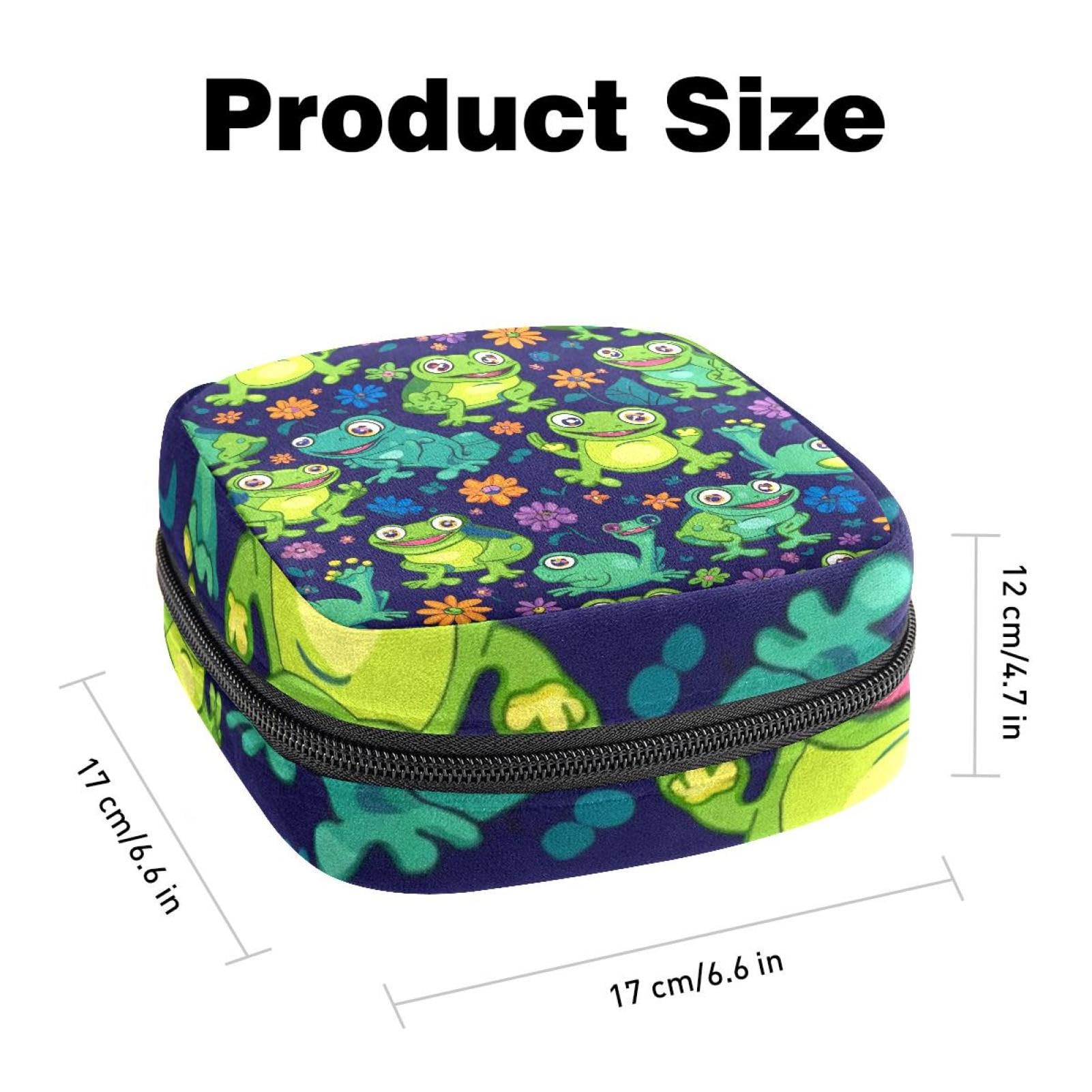 Portable Menstrual Pad Bags, Large Capacity Sanitary Napkin Storage Bag, First Period Kit for Girls Women, Zipper Nursing Pad Holder Flower Cartoon Happy Frogs