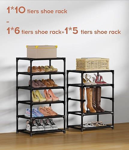 Vista 6 de VTRIN Vertical Narrow Shoe Rack Organizer 10 Tier Tall Shoe Shelf Holds 20-22 Pairs with Non-Woven Dustproof Cover for Closet, Entryway Black Negro