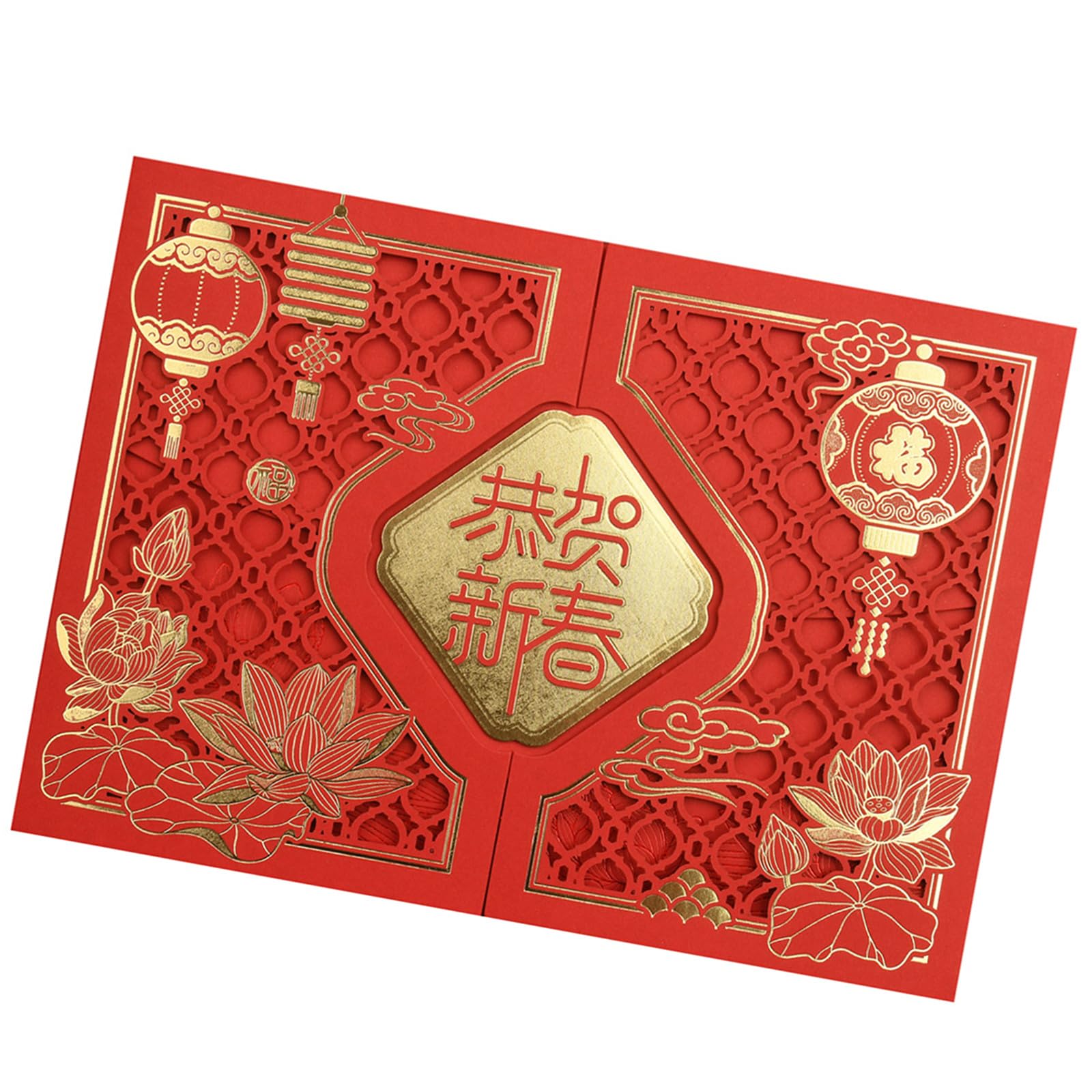 Xjdzineq Chinese New Year Card with Envelope Embossed Holiday Greeting Card for Festival Celebration and Traditional Blessing Chinese New Year Greeting Cards