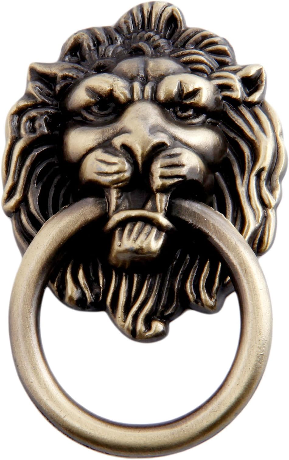 Mgoodoo 5pcs Drawer Lion Head Pull, Single Hole Cabinet Handle Classic Vintage Style Zinc Alloy Handle Antique Bronze Kitchen Hardware