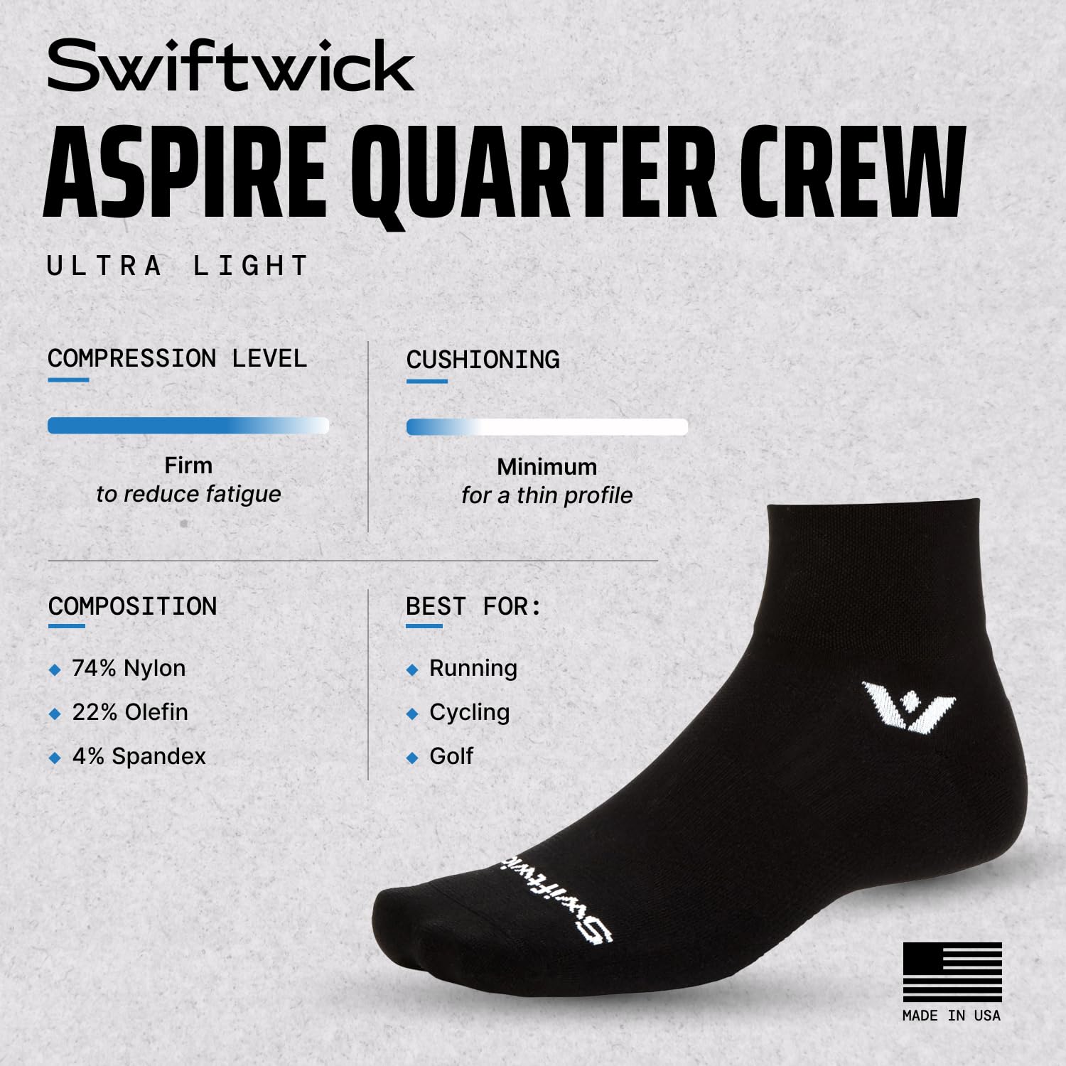 Swiftwick - Calcetines de correr y ciclismo ASPIRE Two, ligeros, ajuste de compresión