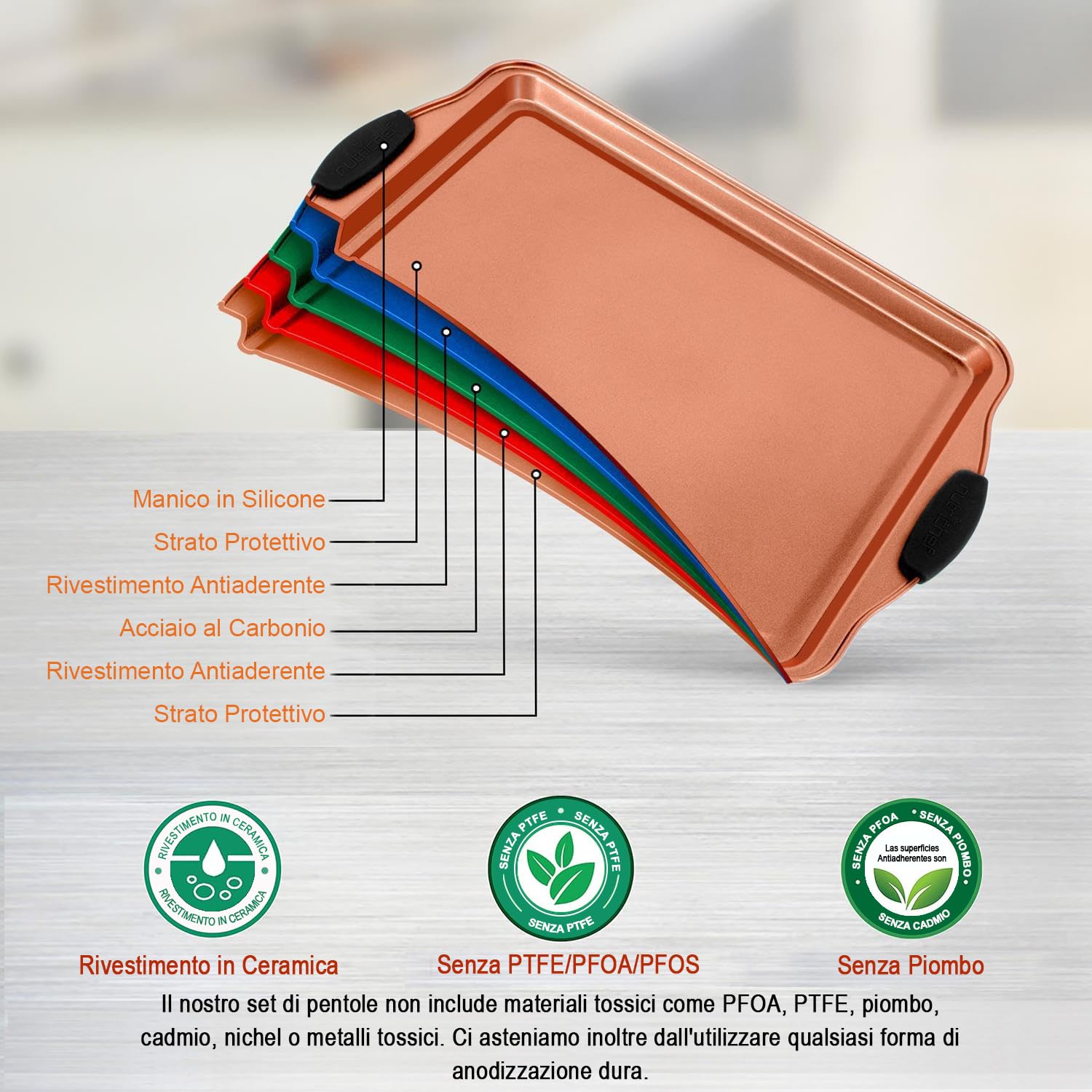 Set 5 Teglie Da Forno Antiaderenti Nutrichef - Con Coperchio - Foto 6