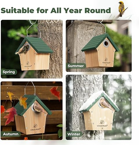Miniatura 5 de Kingsyard Casa de madera para pájaros con protector de depredadores, anidación de pájaros Wren para exteriores, jardín y patio, caja nido para
