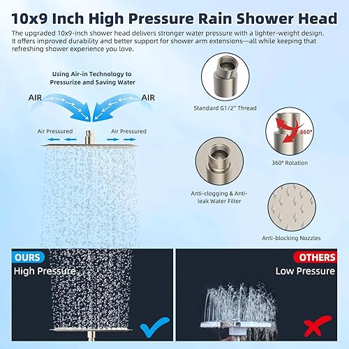Miniatura 4 de Hibbent All Metal - Combo de Cabezal de Ducha de Lluvia Filtrado de 10 pulgadas, Varita de Ducha de Mano de Alta Presión, Brazo de Extensión Acabado