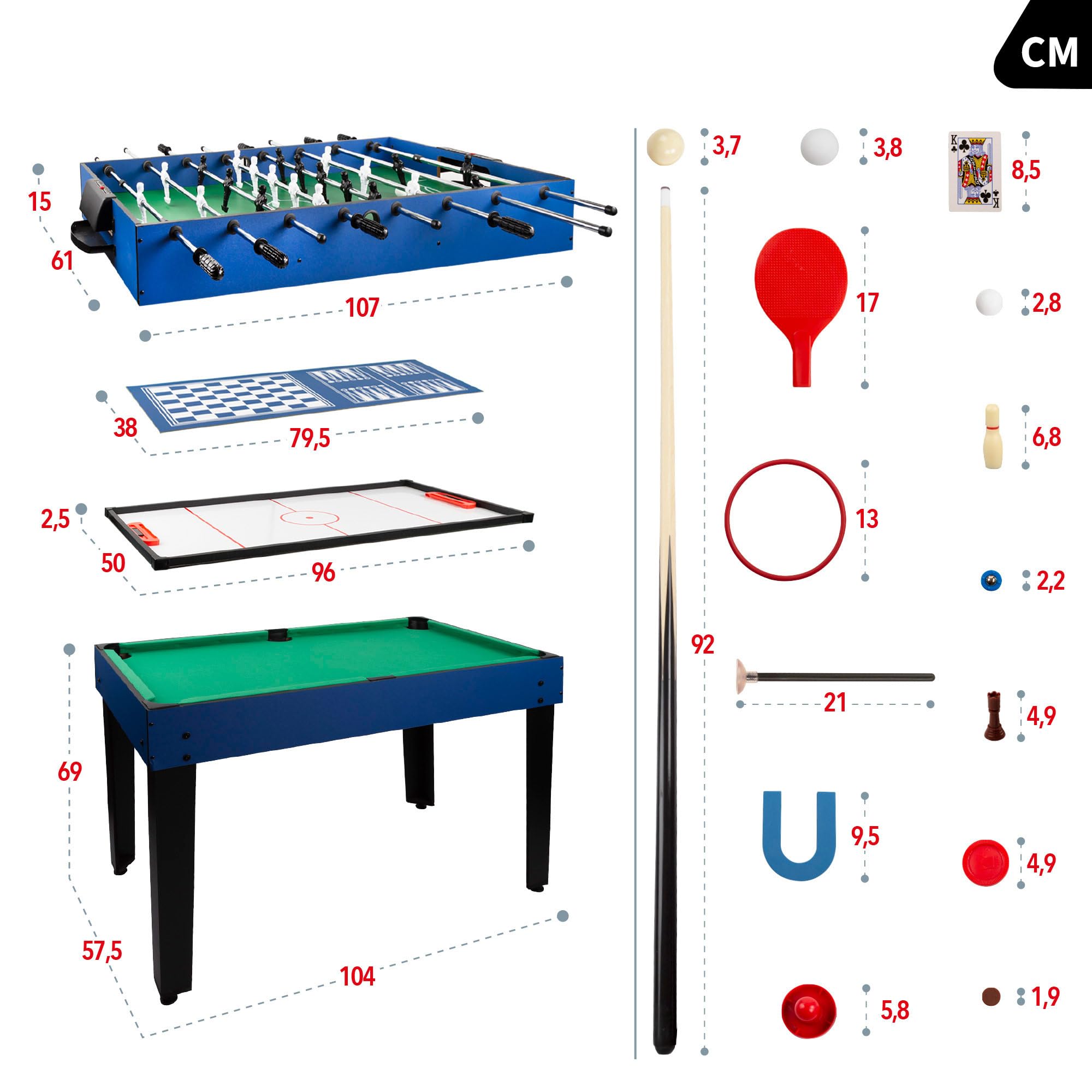 COLORBABY - Table multijeux, Baby-foot en bois, Table de billard convertible, 12 jeux, Jouets pour adultes et enfants à partir de 6 ans - 104 x 57.5 x 69 cm