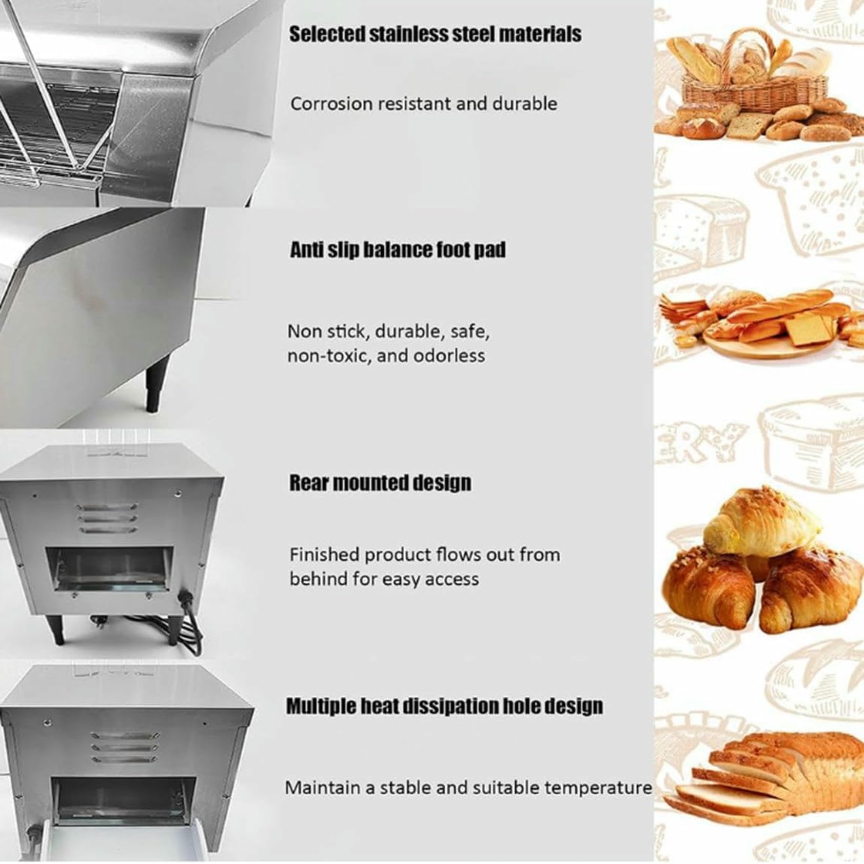 CNPRAZ Tostadora de Cinta transportadora Comercial Tostadora de Cinta transportadora para Catering Máquina de Pan eléctrica de 2240 W 150/300/450 Piezas/h Horno Tostador automático Control,300