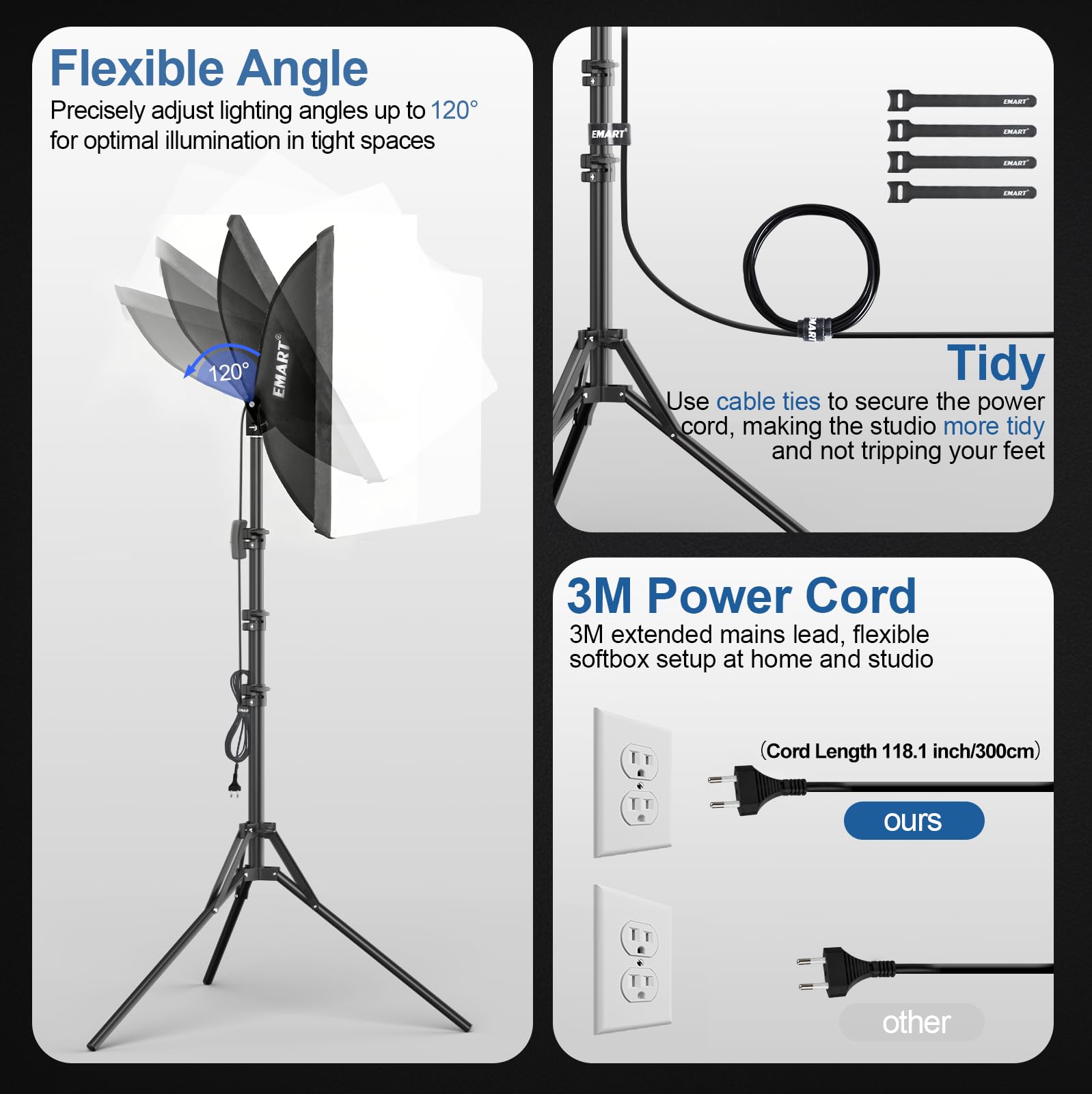 EMART Softbox zestaw do studia fotograficznego, 40 x 40 cm, softboxy 85 W, oświetlenie fotograficzne, profesjonalny zestaw oświetlenia do studia fotograficznego, portretów, nagrywania wideo (2 sztuki)