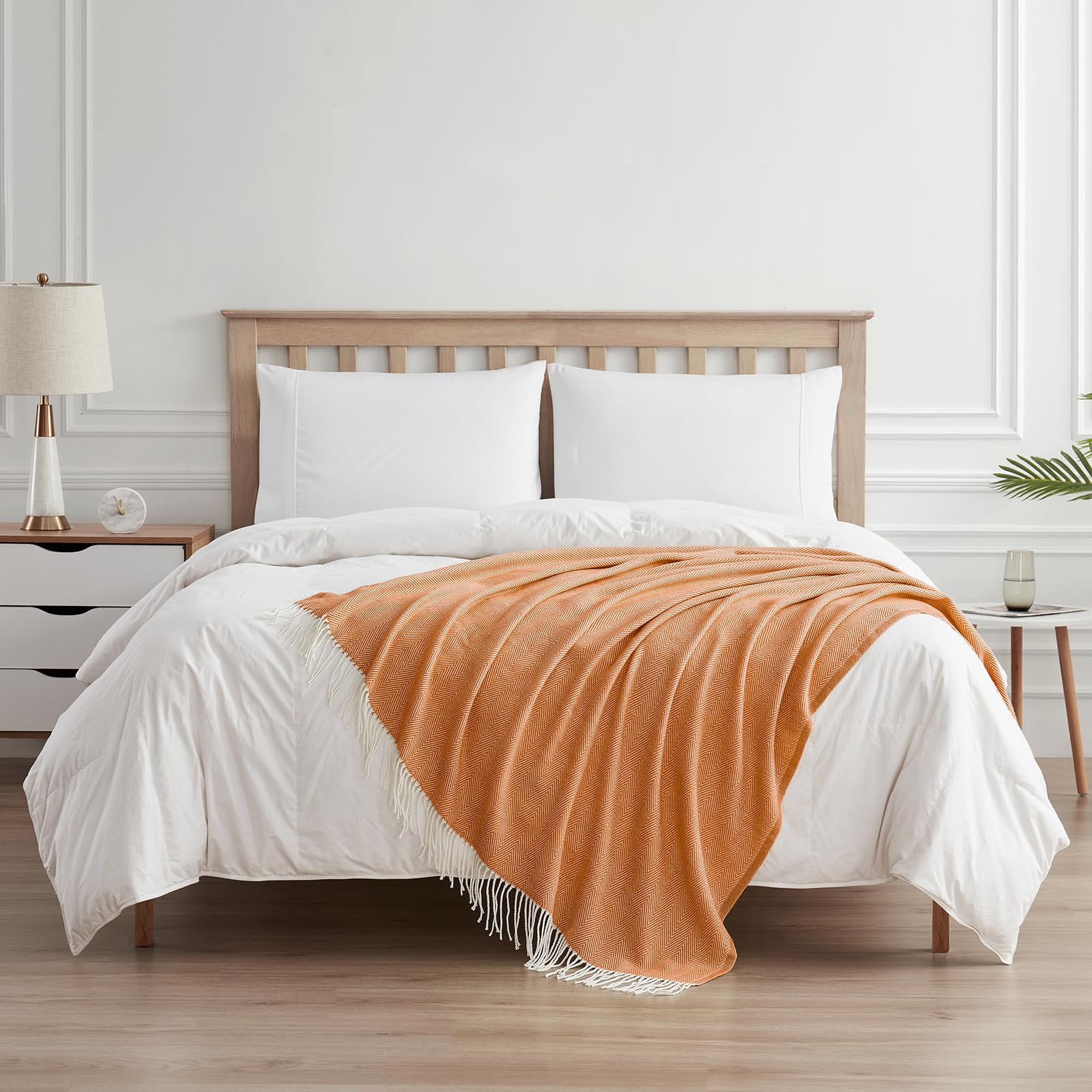 Manta de cachemira sintética ligera y acogedora de 125 x 152 cm de Bourina Herringbone, 100% acrílico, Naranja, 125 X 152cm