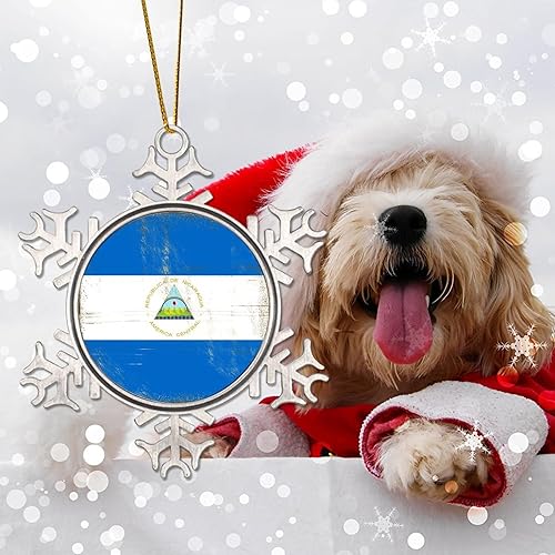 Miniatura 3 de Bandera de Nicaragua Árbol de Navidad Adorno colgante Viajero del Mundo Decoración de Navidad Adornos de Metal Copo de Nieve Regalo Regalo de