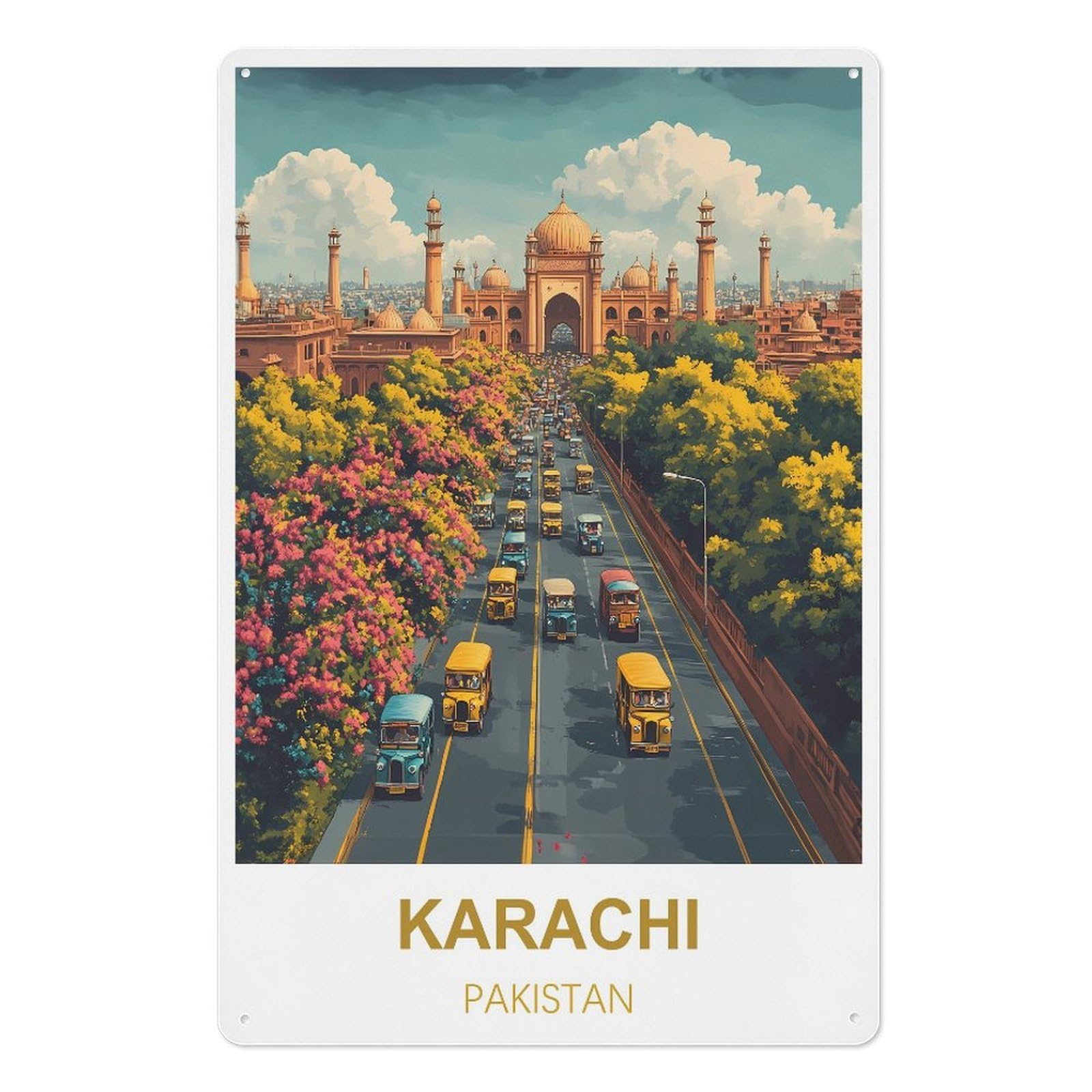 Karachi Pakistan Retro Design Tin Painting Vintage Tin Sign 08x12inch(20x30cm) Wall Art for Home Office Bedroom Living Room Cafes Wall Decor