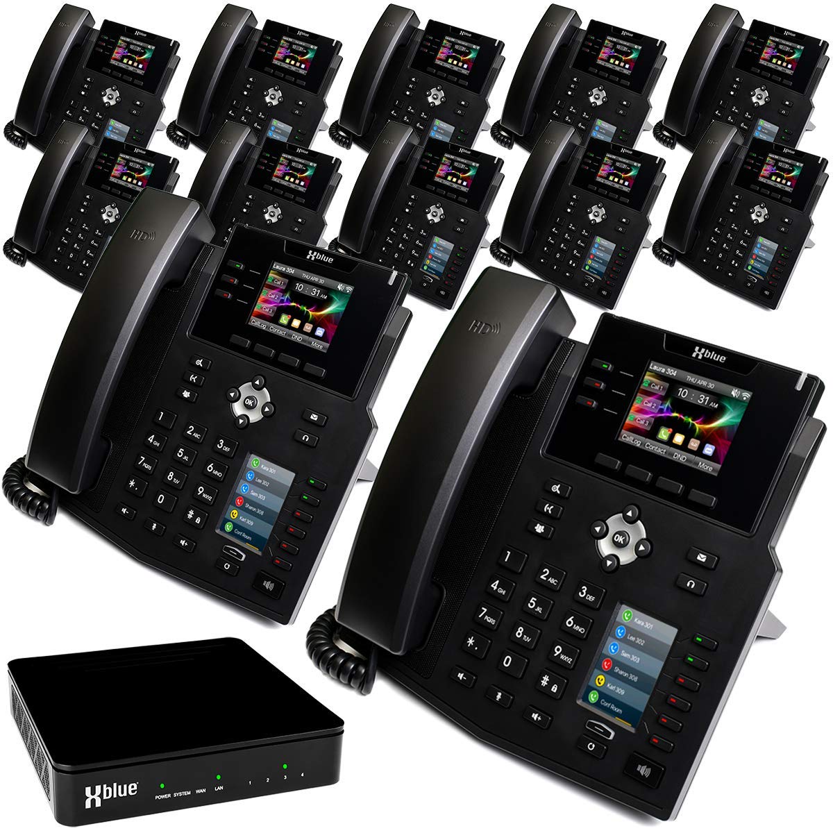 Xblue QB System Bundle with 12 IP9g IP Phones Including Auto Attendant, Voicemail, Cell & Remote Phone Extensions & Call Recording, Black, (QB1012)