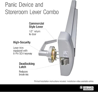 Brinks Commercial Rim Panic Exit Device with Storeroom Lever Trim, Aluminum - UL Listed Emergency Exit Hardware for Businesses