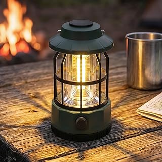 Aigostar Lampara de Camping Recargable Vintage Portátil, Luminosidad Regulable, 200LM 3000K, Carga Rápida USB, Impermeable IP44, para Camping, Excursionismo, Pesca, Emergencia