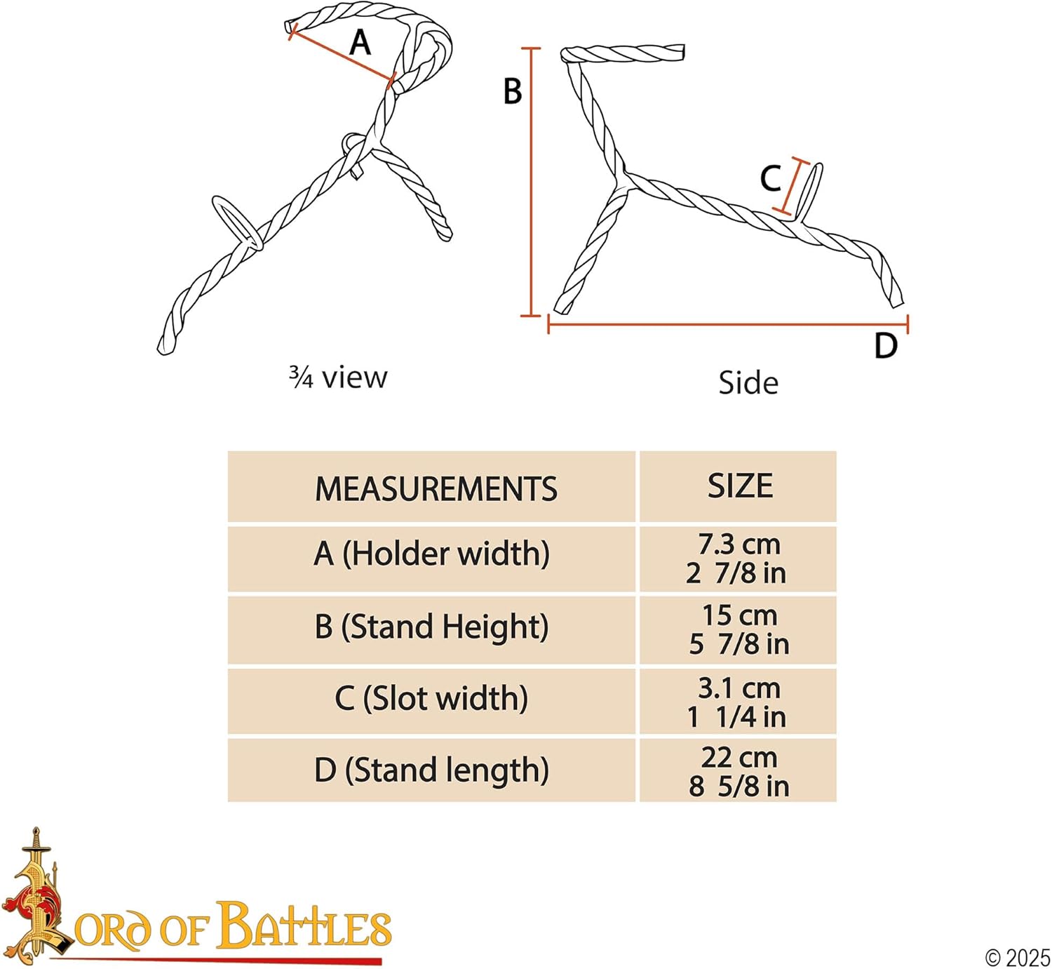 Lord of Battles Hand Forged Viking Drinking Horn Stand-Medieval Iron Display Holder, For Reenactments and Display