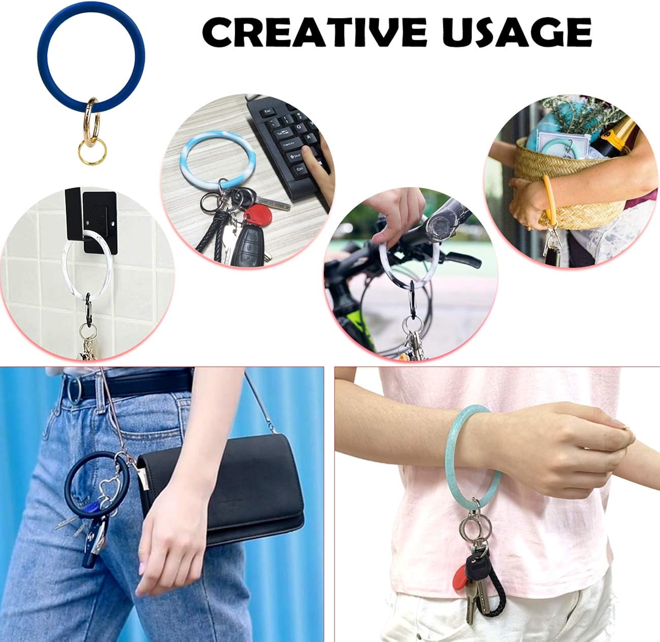 Silicone Bangle Key Ring Bracelet Key Rings, Round Keyring Circle Key Ring Holder for Women Girls Ideal Gifts