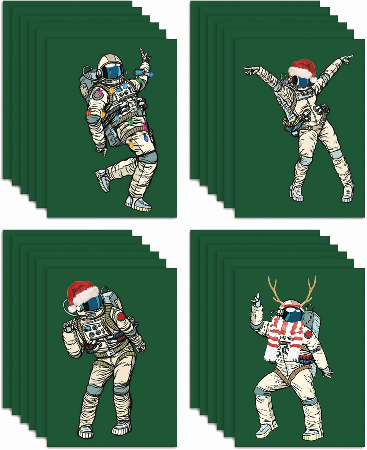 Ritzy Rose 24 Dancing Astronaut Holiday Cards + Envelopes, 4 Colorful Christmas Hat Illustrations, Fun Space-Themed Xmas Card Set, Cute Holiday Greeting Cards, Astronaut Christmas Stationery Pack