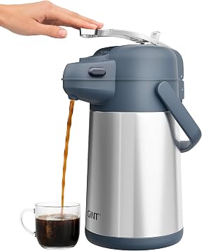 GiNT 74oz Airpot Coffee Dispenser with Pump, Insulated Coffee Carafe for Hot Liquids, Stainless Steel Vacuum Insulated Pump Dispenser for Home Office Small Commercial Outdoor Use2.2L