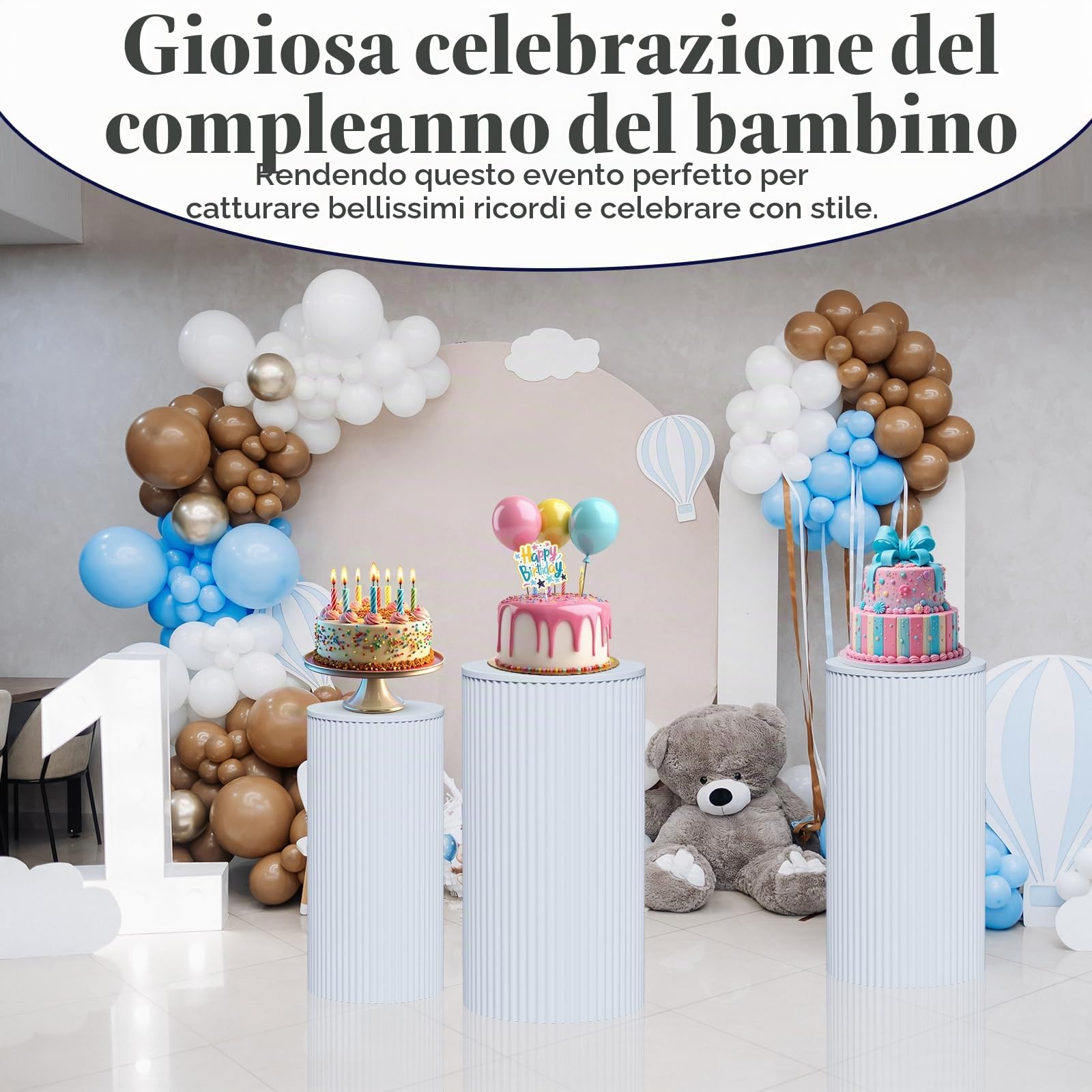 Cilindri per Allestimenti Feste in Metallo, Piedistalli per Allestimenti per Torta Cylindrico per Decorazioni da Matrimonio, Allestimenti Floreali, Vetrine per Negozi (5 pack)