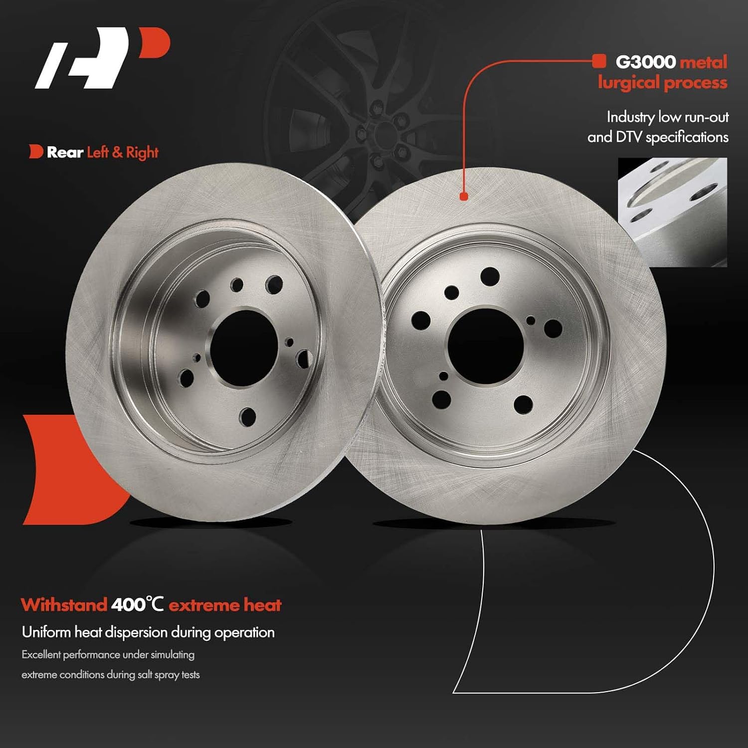 A-Premium 11.18 inch (281mm) Rear Solid Disc Brake Rotors + Ceramic Pads Kit Compatible with Select Toyota Models - Camry 2018 2019 2020, 6-PC Set