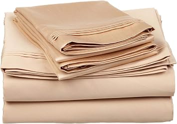 LaxLinen 600 Thread Count 4-Piece Sheet Set Full Sofa 54" x 72" Beige Solid Fit Up to 9" Deep Mattress 100% Egyptian Cotton.