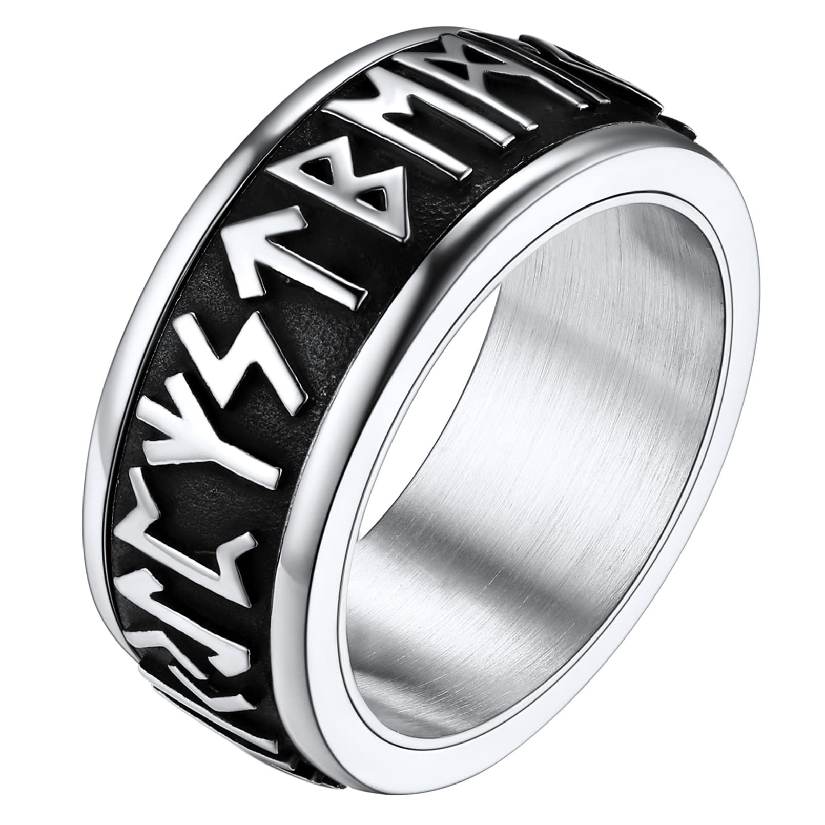 FaithHeartAnillo Runas Vikingas Hombre Acero Inoxidable 316L Anillo Giratorio Anti-estrés Anillo Hip Hop Joyería Religiosa Nórdica de Protección