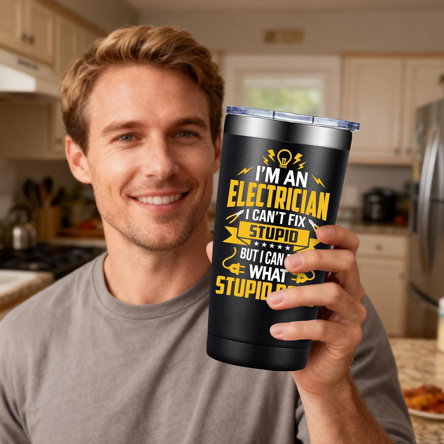 SpenMeta Electrician Gifts for Men - Cool Fathers Day, Christmas, Birthday Gifts for Electricians - I'm an Electrician I Can't Fix Stupid Tumbler Cup 20oz - Image 6