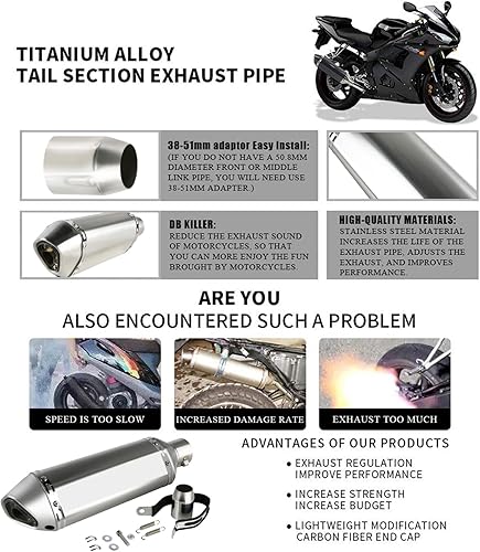 Miniatura 29 de PACEWALKER Silenciador de escape de motocicleta de fibra de carbono real de 1.496-2.008 in, silenciador universal de escape de motocicleta con DB