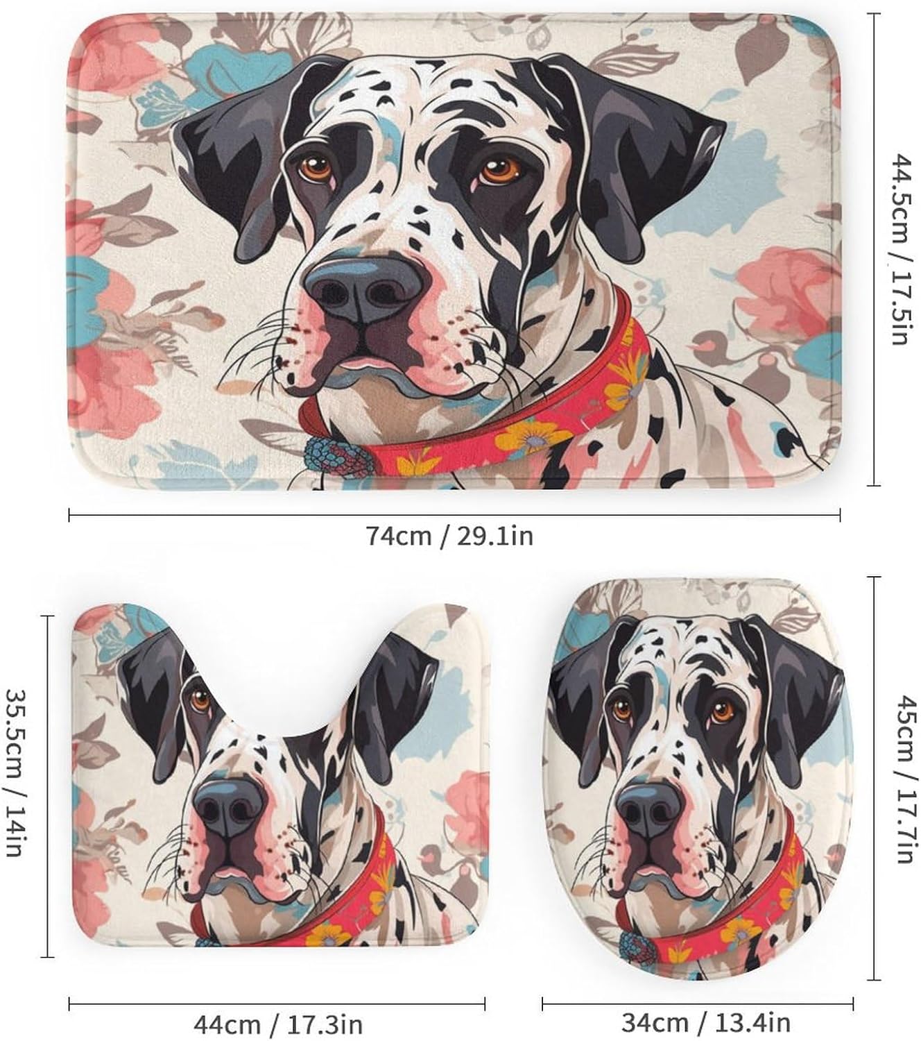 Shower Curtain 4 Piece Set with Rugs Include Waterproof Shower Curtain Non-Slip Rug Toilet Lid Cover Bath Mat Great Dane Dog Colorful Durable And Waterproof Dog Lovers Gift for Bathroom Decor