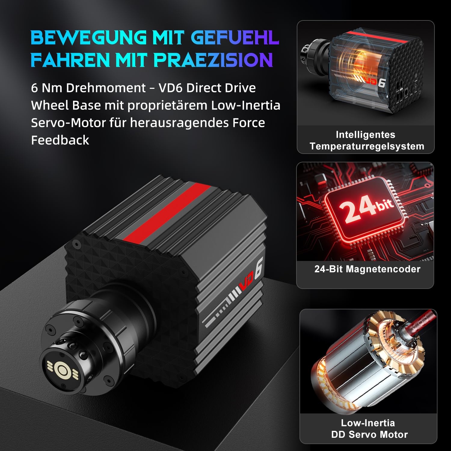 PXN VD6 Gaming Lenkrad Bundle – Direct-Drive-Rennlenkrad-Set mit 6 Nm Servomotor-Basis, W AS Gaming-Lenkrad (28 cm), PD HM 2-Pedal und Tischklemme – Sim-Racing-Set für PC